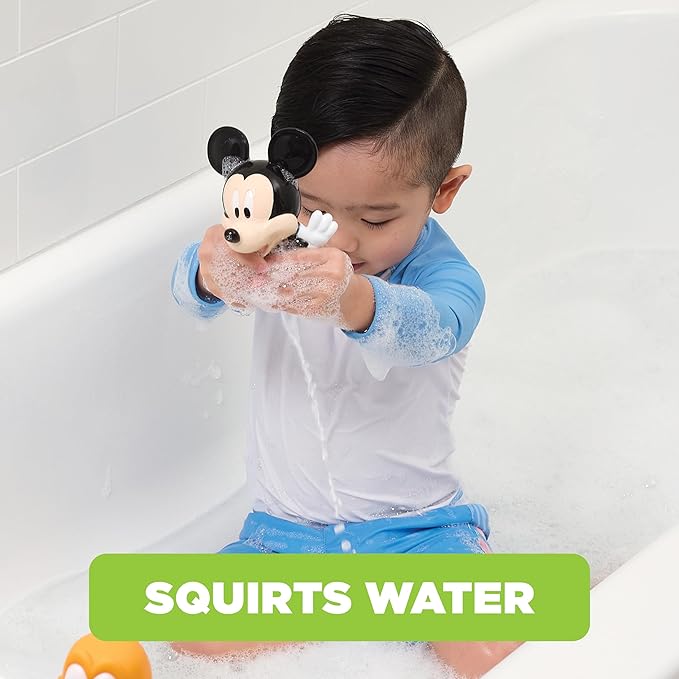 Mickey & Friends 6 Piece Bath Squirter Bucket Set. Bath Toys for Baby and Toddlers, Includes Organizer Bucket with Drainage to Store Your Bath time Water Toys.