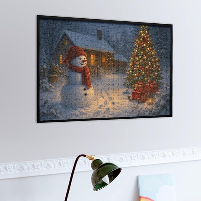 Christmas Tree Snowman 500-Piece Wooden Jigsaw Puzzle, Holiday Puzzle, Snowman and Christmas Tree Scene, Indoor Entertainment, Family Fun, Relaxing Puzzle Activity