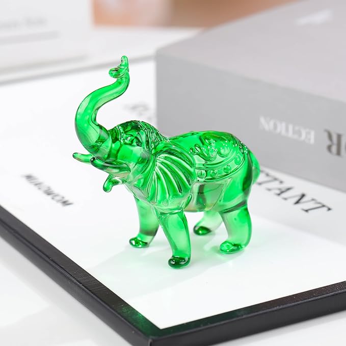 Crystal Elephant Figurine Home Decor, Glass Statue Gifts for Women Men, Collectible Animals Tabletop Decoration Sculpture With Trunk Up Ornaments (Green)