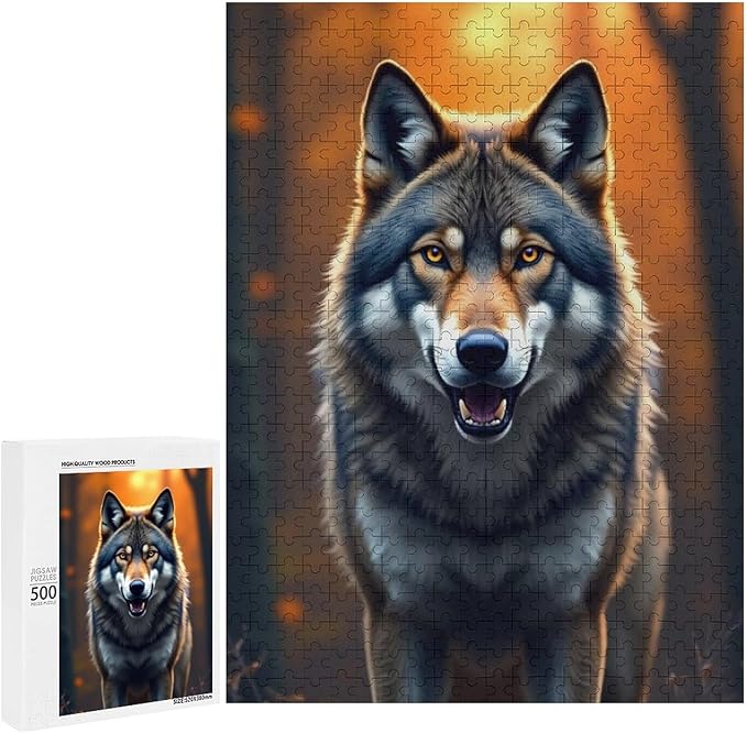 Puzzles for Adults 500 Pieces Wooden Jigsaw Puzzle - King of Wolves Theme Puzzle，Party Games，Family Toys，Educational Puzzles，Stress Relief Wooden Puzzle，Gifts for Family，Colleagues and Friends