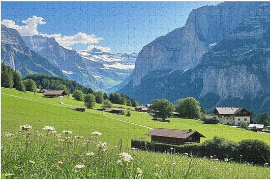 Lauterbrunnen Valley Switzerland Summer Mountain European - 1000 Piece Jigsaw Puzzles for Adults，Stress Relieving Game Props Positive Thinking Puzzles Entertainment Puzzles for Adults and Teens Toy