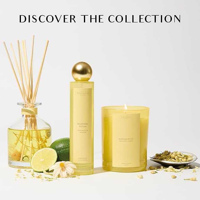 Bergamot & Jasmine Scented Candle | 11oz, 60 Hour Burn | Natural Soy Wax, Cotton Wick | Soy Scented Candles for Home | Benevolence LA Sun-Kissed Collection - Morning Ritual