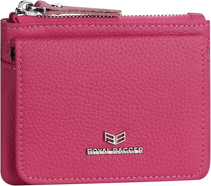 Royal Bagger Genuine Leather Women's Coin Purse - RFID Blocking Small Wallet, Casual Zipper Change Pouch for Daily Use 3200 (Rose)