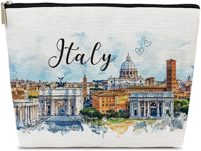 Italy Travelling Gifts Makeup Bag, Italy Souvenir, Watercolor Cosmetic Bag for Purse, Trip Gifts for Traveller, Travelling Lovers, City Themed Organizer
