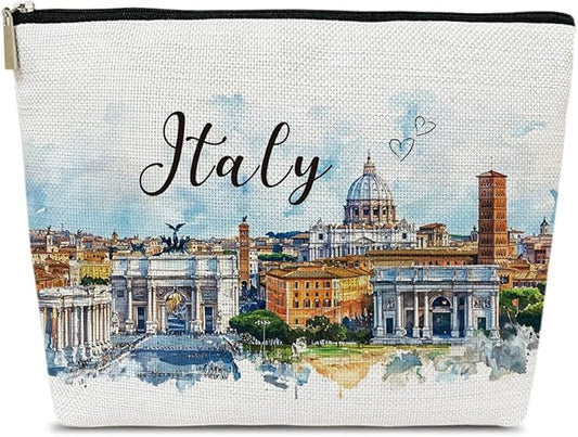 Italy Travelling Gifts Makeup Bag, Italy Souvenir, Watercolor Cosmetic Bag for Purse, Trip Gifts for Traveller, Travelling Lovers, City Themed Organizer