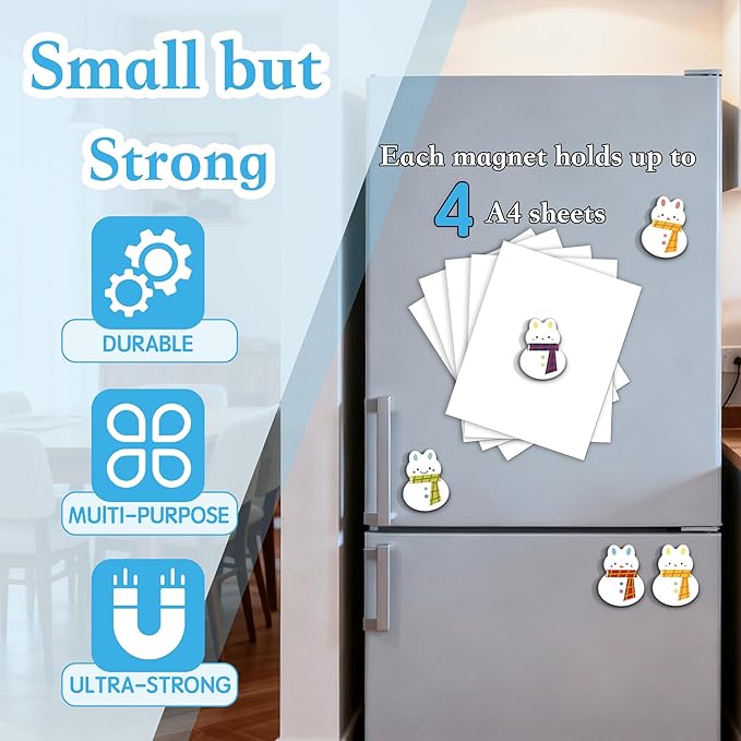 16 Pcs Christmas Fridge Magnets Snowman Bunny Pattern Refrigerator Magnets Strong Magnetic Cute Small Decorative Designs for Office, Kitchen, Home, School, Locker, Cabinet, Whiteboard & Gift