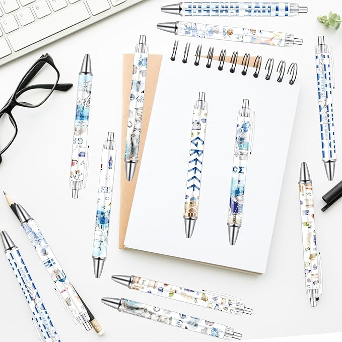 Greece Ballpoint Pens Gifts - 24PCS Greece Travel Pens Set Greece Souvenirs Gift Retractable Smooth Writing Greek Civilization Pens for Office School Supplies for Women Traveler Teacher Gift
