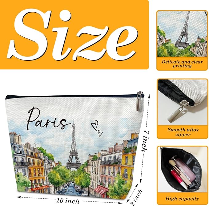 Paris Travelling Gift Makeup Bag, City Travel Cosmetic Bag for Purse, Watercolor Gifts, Paris Souvenir, Trip Favors for Traveller, Travelling Lovers, City Themed Organizer