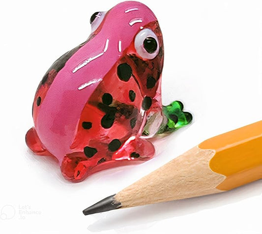 WitnyStore Tiny ¾ Inch Red Black Dotted Short Face Frog Figurine - Miniature Hand Blown Glass Poison Dart Frogs Amphibian Animals Colorful Small Crystal Decorative Collectible Figures Décor Gifts