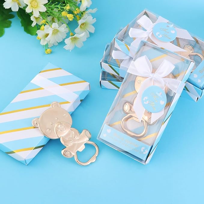 24 pcs Bear Bottle Opener Baby Shower Favors,Baby Shower Return Gifts for Guest Baby Shower Souvenir Supplies Parent to Be Party Souvenirs Gift with Exquisite Packaging Decorations (24, Blue-M)