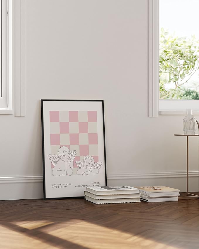HAUS AND HUES Pink Wall Art, Danish Pastel Posters, Aesthetic Room Decor, Cool Trendy Prints (Black Frame, 24x36)