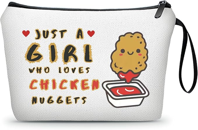 Chicken Nugget Foodie Funny Food Quirky Birthday Gifts for Friend Sisters Women Daughter Girl Teen Small Cosmetic Makeup Bag Christmas