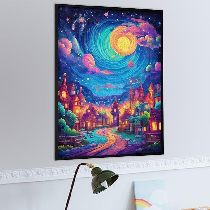 Jigsaw Puzzles for Adults 1000 Piece - Color Dream Town Themed Wooden Puzzles，Puzzle Games Challenge Puzzles，Educational Games，Family Puzzles，Unique Gifts for Wall Art