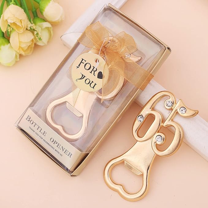 24 pcs Gold Themed 65th Bottle Openers Birthday Favor for Guest 65th Anniversary Wedding Party Gifts 65 Bottle Opener Birthday Souvenirs Decoration (Gold, 65 style)