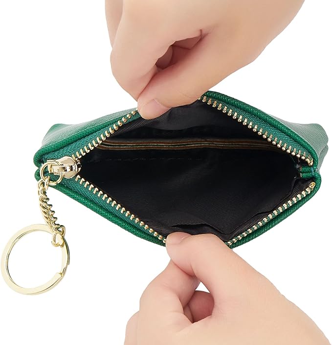 WOZEAH Artificial Leather Coin Purse Change Purse With Key Chain Ring Zipper For Men Women (Green)