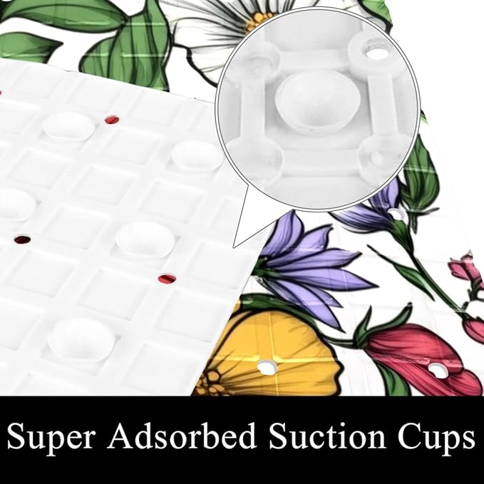 Spring Garden Flowers Leaves and Wild Flowers Bath Tub and Shower Mats, Non Slip Bathmat with Drain Holes and Suction Cups for Bathroom Floor, 15.1 x 26.8 Inch