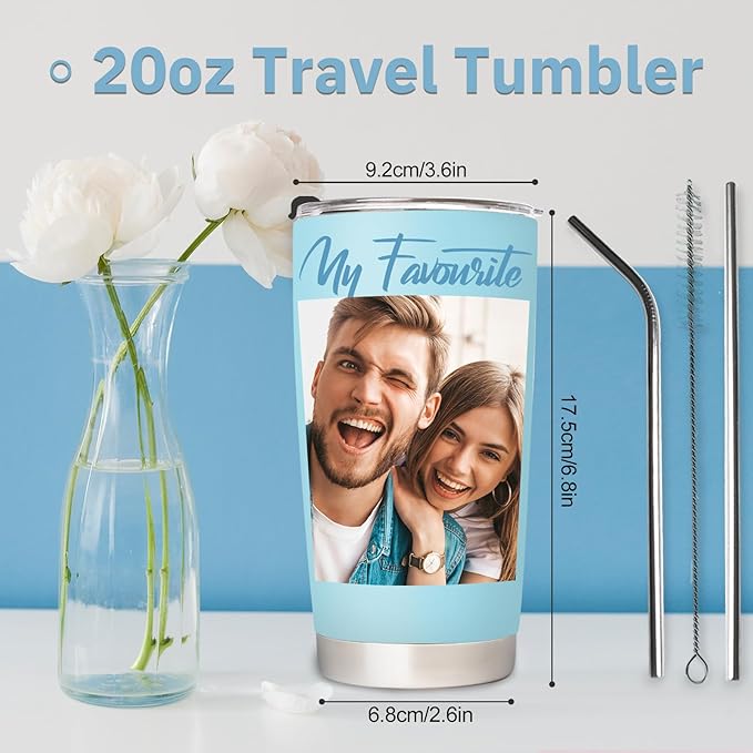 Personalized Tumbler with Pictures/Text - Custom Coffee Mug Cup 20 Oz with Lid - Customized Employee Appreciation Gifts - Christmas Gifts for Men Women - Customized By Enterprise (UV-printing)