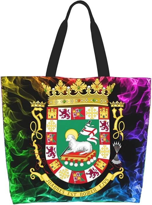 Porto Rico National Emblem Large Reusable Eco-friendly Shopping Bags Portable Storage Handbag
