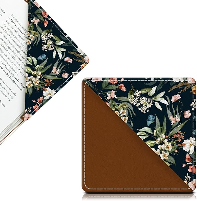 Cute Leather Bookmarks, Fun Triangle Making Corner Bookmark, Book Accessories for Reading Book Lovers, Unbreakable Page Markers for Women Men Watercolor Flower