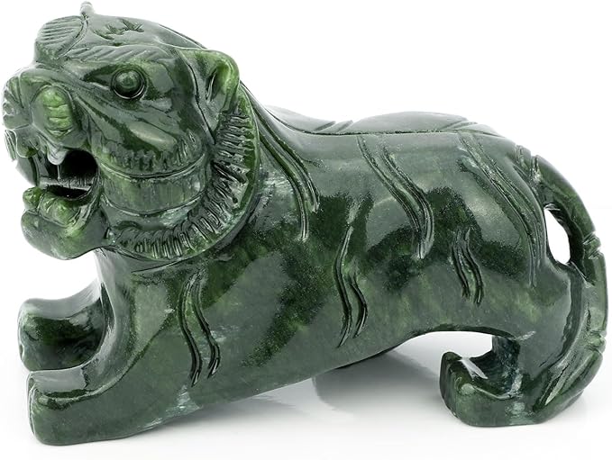 gemshan Handmade Tiger Statue Collectible - Natural Jade Tiger Sculpture for Home Decor Wild Animal Figure Collection Art Carved Figurine Decorative Sculpture Tabletop Home Decor