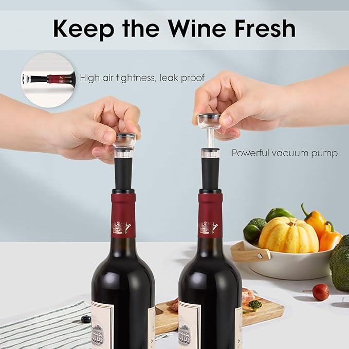 Beneno Multifunctional Wine Bottle Opener Gift Wing Corkscrew, Foil Cutter, Vacuum Stopper & Aerator Pourer, Perfect for Wine Lovers Man Woman, Elegant Black