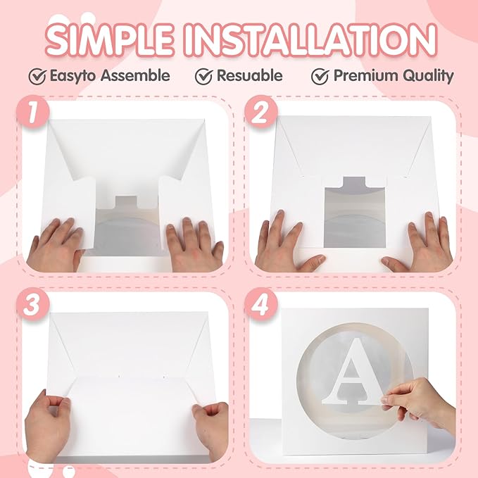 Baby Boxes with Letters for Baby Shower,Transparent Balloon Boxe 4 PCS Clear Baby Shower Decorations Block Boxes for Gender Reveal,Birthday Party Decorations