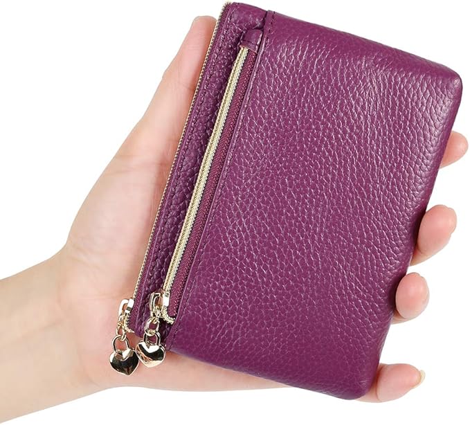 Women's Genuine Leather Coin Purse Zipper Pocket Size Pouch Change Wallet, Purple