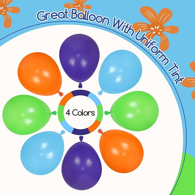 60pcs Blue and Orange Balloons 12inch with Purple Light Green Orange Blue Balloons for Cartoon Dog Themed Baby Shower Birthday Party Decorations