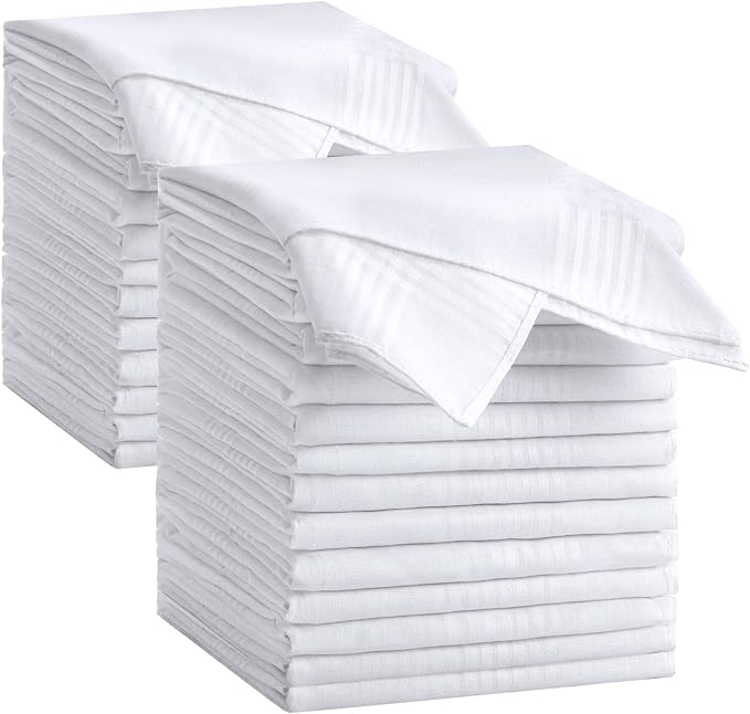 12 Pack Handkerchiefs for men, 100% Soft Cotton 16x16 Inch Men's Handkerchiefs, White Classic Pocket Hankies