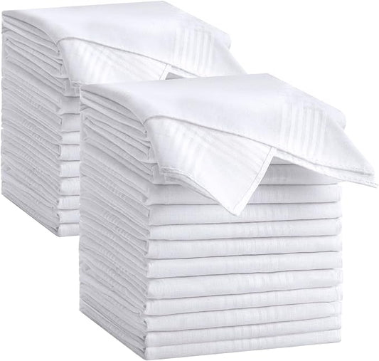 12 Pack Handkerchiefs for men, 100% Soft Cotton 16x16 Inch Men's Handkerchiefs, White Classic Pocket Hankies
