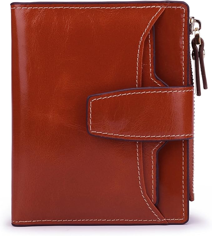 AINIMOER Women's RFID Blocking Leather Small Compact Bi-fold Zipper Pocket Wallet Card Case Purse with id Window