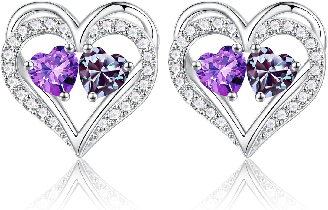 Iefil Valentines Day Gifts for Her - 925 Sterling Silver Birthstone Earrings, Anniversary Birthday Gifts for Women Wife Girlfriend Mom