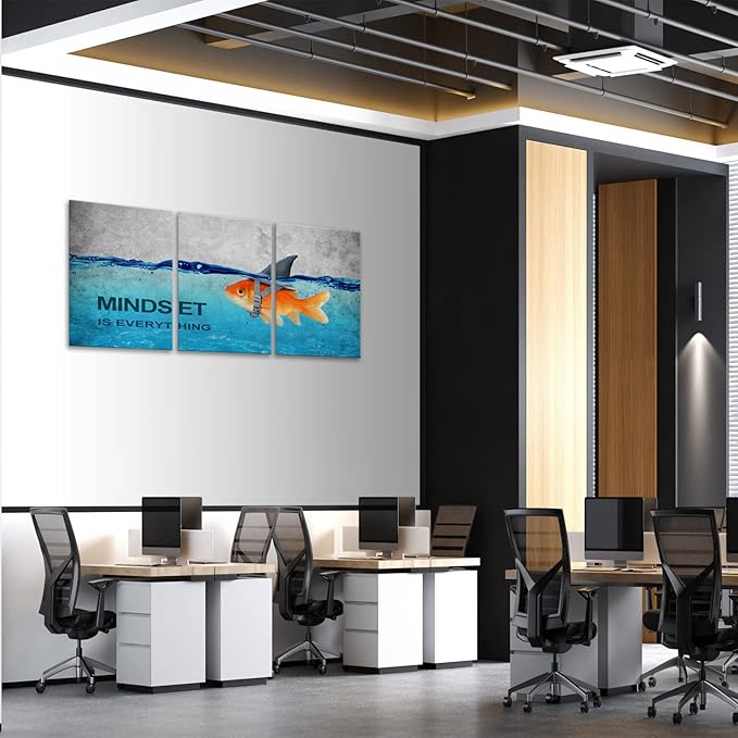BWSPACE Mindset is Everything Wall Art Office Decor Motivational Wall Art Canvas Prints Entrepreneur Bundle Set 3 Pieces Inspirational Grind Hustle Success Execution(36" W x 16" H, MIE)