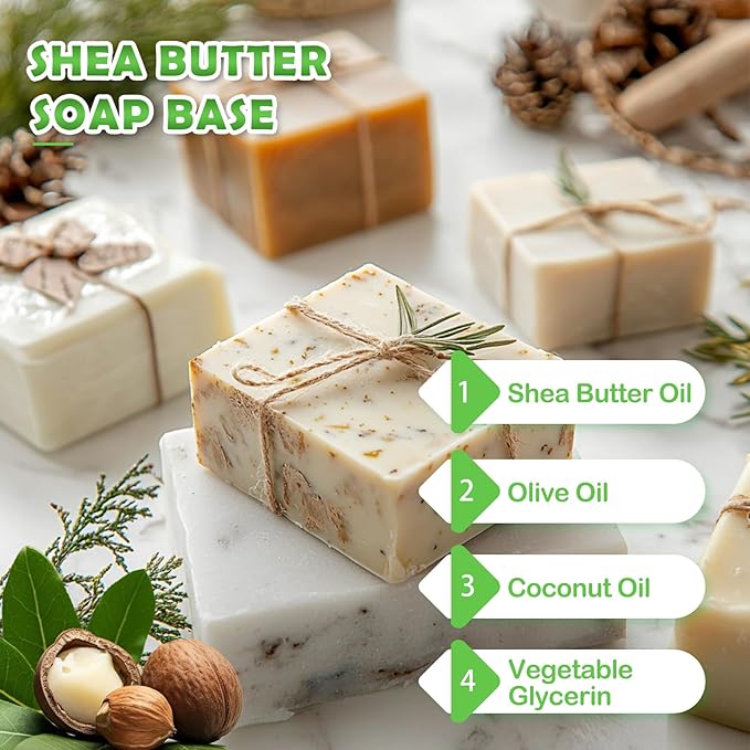 EDSRDRUS 2LB Shea Butter Soap Base Pre-Cut Moisturizing Natural Base Melt and Pour DIY Handmade for Crafting Soap Making