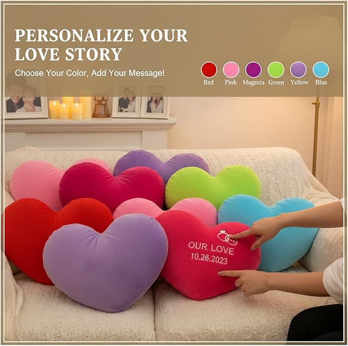 Custom Heart Pillow with Insert, Personalized Heart Shaped Pillows with Photo Name as Valentine Pillows for Hubsand Wife Home Decor Personalized Gifts for Valentines Day Anniversary