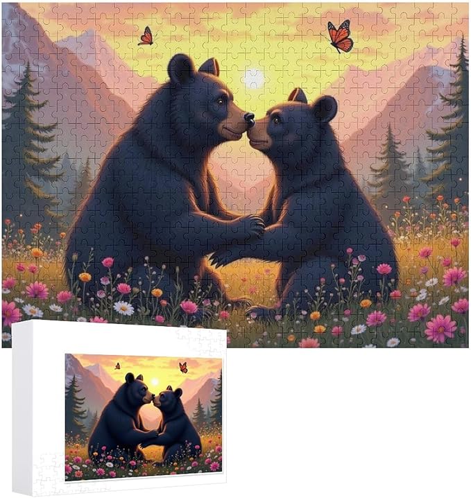 Wooden Puzzle - Two Playful Black Bears Wooden Puzzles for Adults 500 Pieces Challenge Puzzles，Educational Games，Family Puzzles，Unique Gifts for Wall Art ，Funny Puzzles