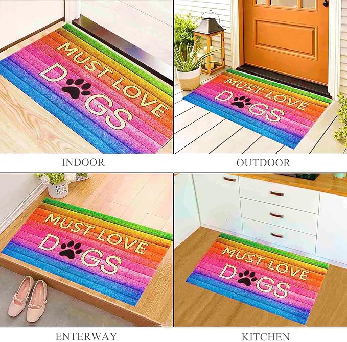 Darkyazi Colorful Doormats Entrance Front Door Rug Funny Outdoors/Indoor/Bathroom/Kitchen/Bedroom/Entryway Floor Mats，Non-Slip Polyvinyl Chloride (24"×16", Must Love Dogs-1)
