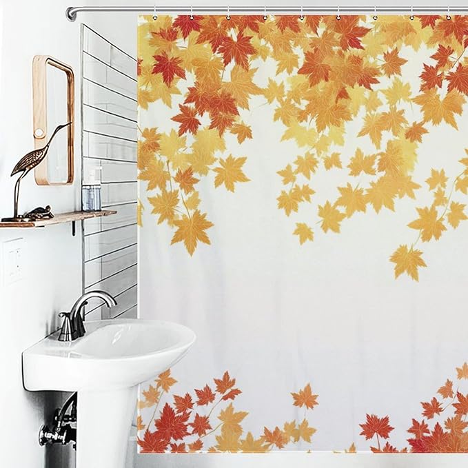 Fall Maple Shower Curtain Leaves Autumn Natural Scenery Havest Famhouse Waterproof Washable Fabric Bathroom Shower Curtains for Bathroom Decorations Home Indoor Decor 72x72Inch