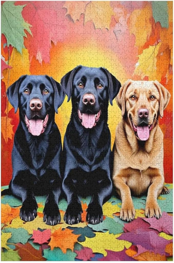 Puzzles for Adults 1000 Pieces Wooden Jigsaw Puzzle - Labrador Retriever Dog in Autumn Park Theme Puzzle，Party Games，Family Toys，Educational Puzzles，Stress Relief Wooden Puzzle，Home Decoration