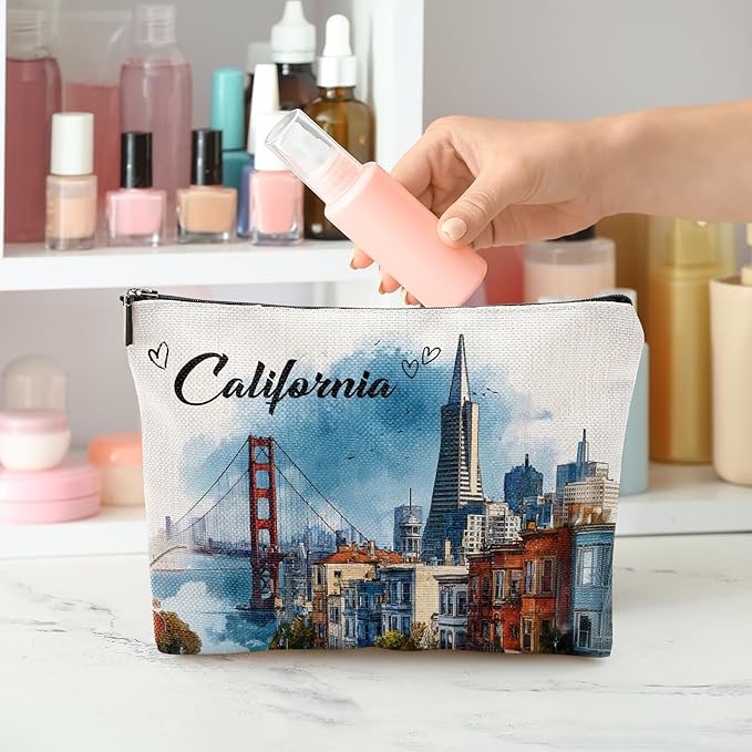 California Souvenirs Gifts Travel Essentials - City Scenery California Travel Must Haves, Cosmetic Makeup Bags Gifts for Women Girls Purse