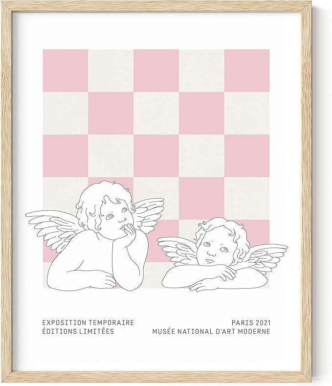 HAUS AND HUES Pink Wall Art, Danish Pastel Posters, Aesthetic Room Decor, Cool Trendy Posters (Beige Frame, 16x20)