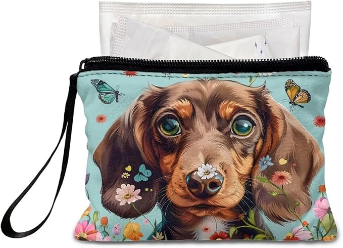 Dolyues Flower Dachshund Kids Coin Purse Cute Kids Change Purse Cute Money Pouch Animal Coin Pouch With Zipper for Christmas Birthday New Years Gifts