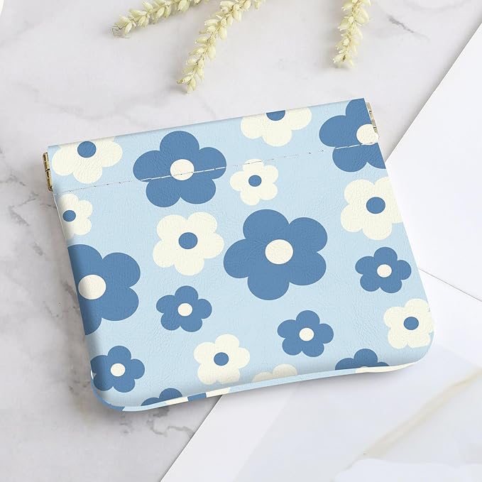 2Pcs PU Leather Small Squeeze Coin Purse Pouch Mini coin Bag Unique And Cute Wallet Cosmetic Bags Change Bag For Women Girls Men （Blue and Pink Flowers