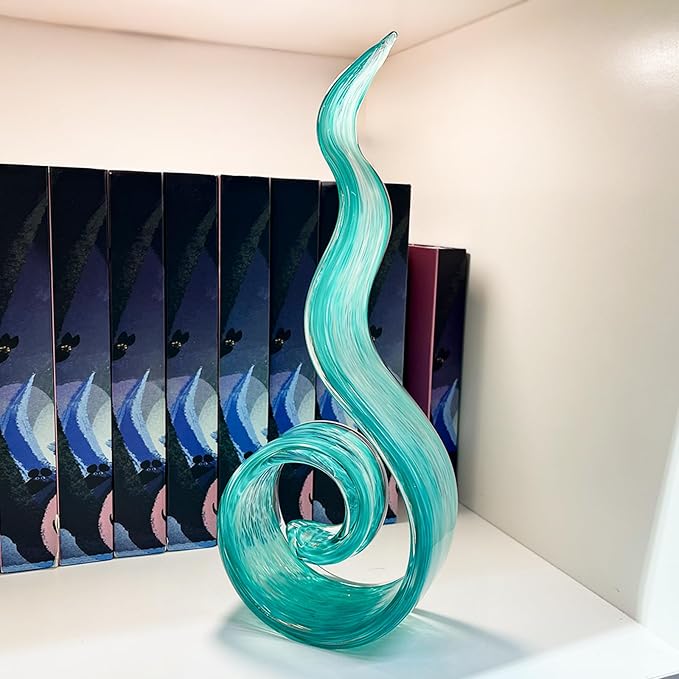 11.4" Tall Hand-Blown Glass Sculpture Murano-Style Sculpture Art Ornament Statue Figurines Home Decor Accent Piece Coastal Ocean Nautical Home Decor,Shelf,TV Stand,Tabletop Centerpieces,Wonderful Gift