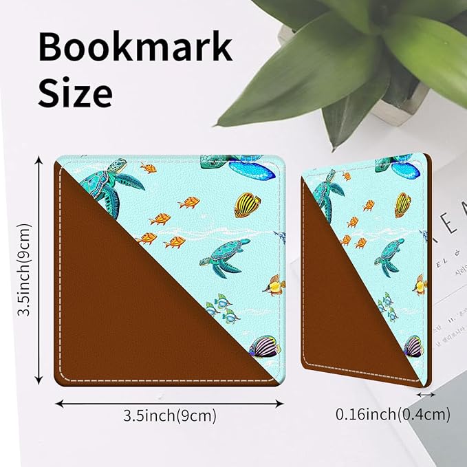 Cute Leather Bookmarks, Fun Triangle Making Corner Bookmark, Book Accessories for Reading Book Lovers, Unbreakable Page Markers for Women Men Cute Sea Turtle