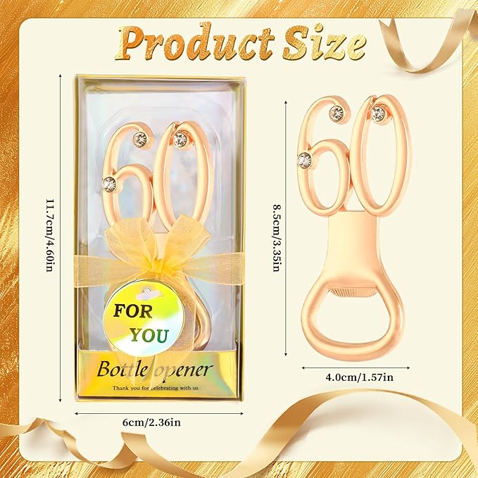 24PCS Gold 60th Bottle Opener for 60th Birthday Favors 60th Gold Wedding Party Gifts 60 Birthday Party Souvenirs or Decorations for Guests (24, 60)