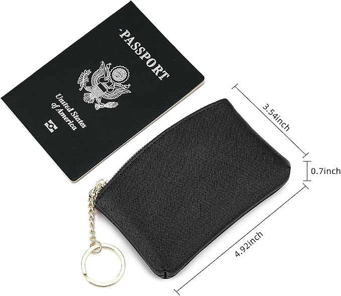 WOZEAH Artificial Leather Coin Purse Change Purse With Key Chain Ring Zipper For Men Women (Black)
