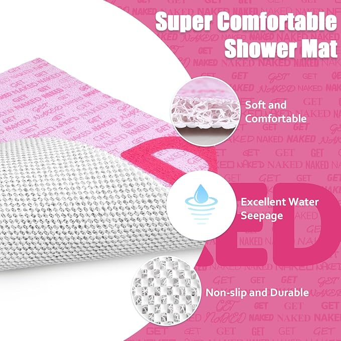 Shower Mat Non-Slip Square - 24x24 Inch Soft Comfortable Bath Mats with Drainage Holes - PVC Loofah Massage Bathmat for Shower, Tub, Bathroom, Wet Areas - Quick Drying & Easy Cleaning