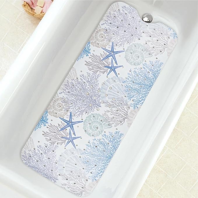 Bathtub Mat Non Slip, Extra Long Bath tub Mat Shower Floor Mat with Suction Cups and Drain Holes for Adults Kids Elderly 40 X 16 Inch