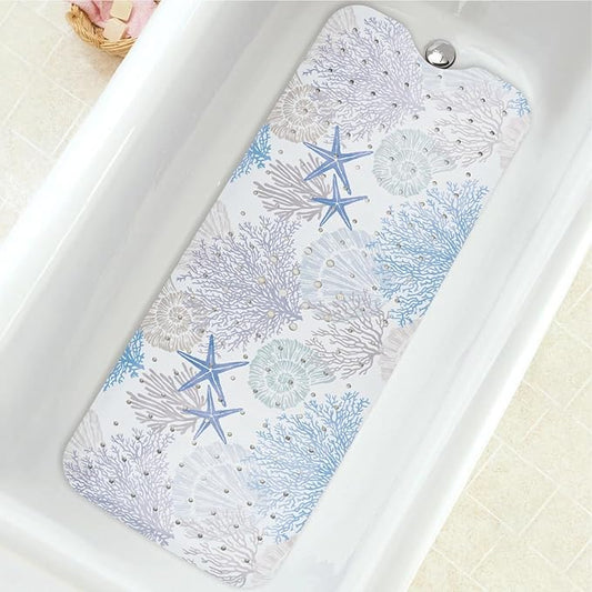 Bathtub Mat Non Slip, Extra Long Bath tub Mat Shower Floor Mat with Suction Cups and Drain Holes for Adults Kids Elderly 40 X 16 Inch
